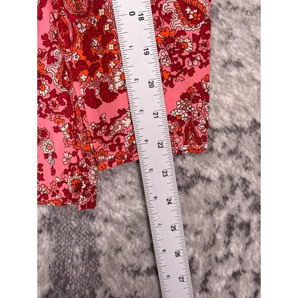 New J Crew Top XS Womens Puff Sleeve Paisley Cotton Pink Floral Blouse